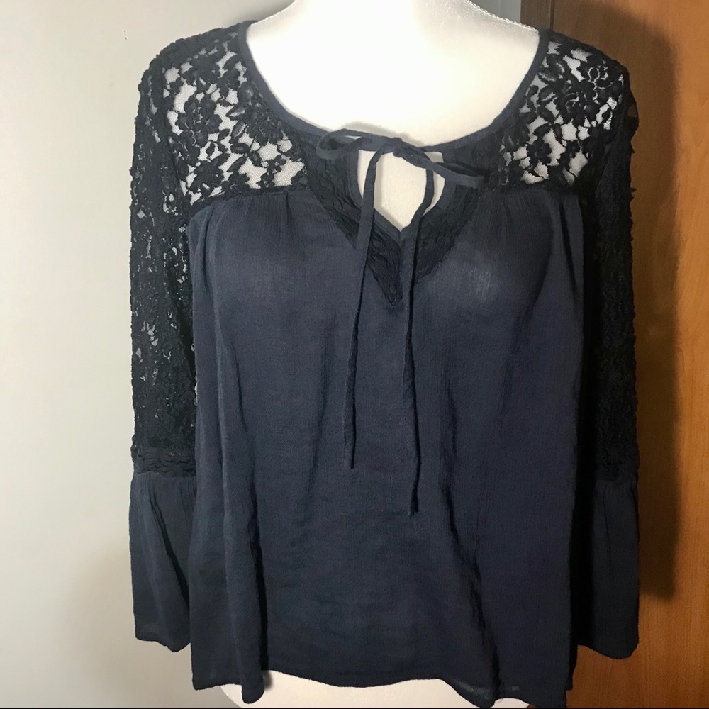 Mudd long lace sleeve top, Navy blue